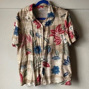 Vintage tropical floral rayon short sleeve button down blouse by Alfred Dunner
